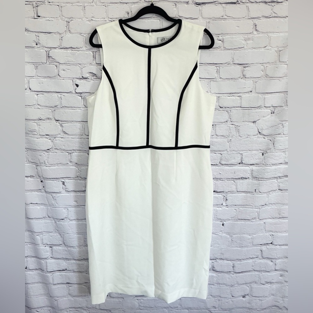 New Kasper White Black Career Dress Sheath Jewel Neck Zip Size 16 - Picture 2 of 7